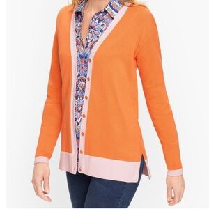 Talbots Girlfriend Colorblock Button Down Cardigan Orange Pink Sherbert Womens S